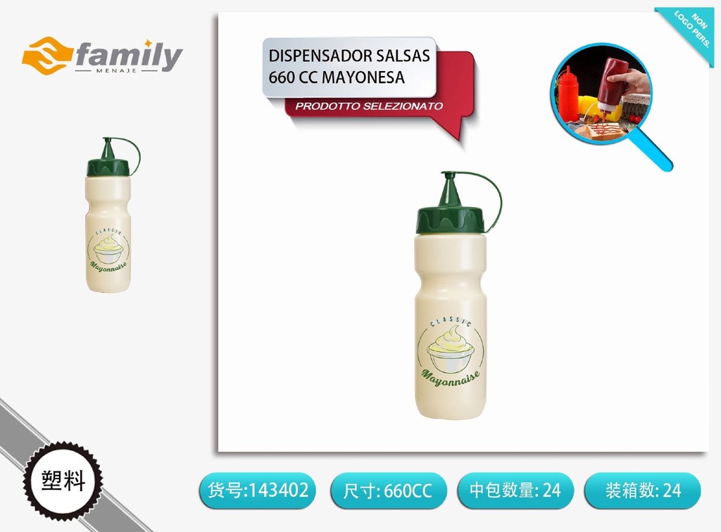 Dispensador para salsas 660 CC con contenido de mayonesa - Botellas para salsa de cocina
