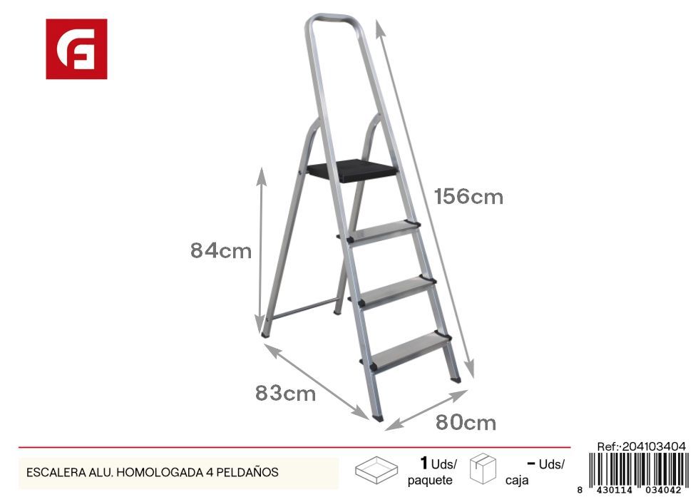 Escalera de aluminio homologada 4 peldaños - Herramientas para ferretería