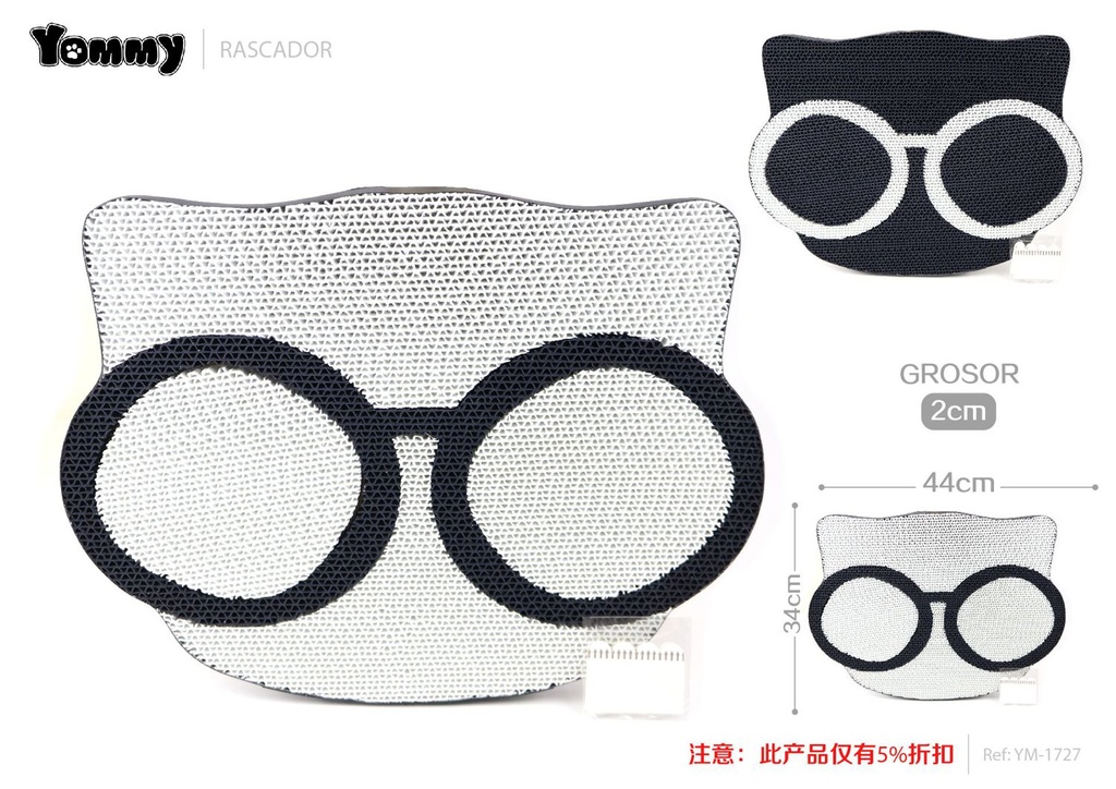 Rascador en forma de gato con gafas 44x34x2 cm - Juguete para mascotas