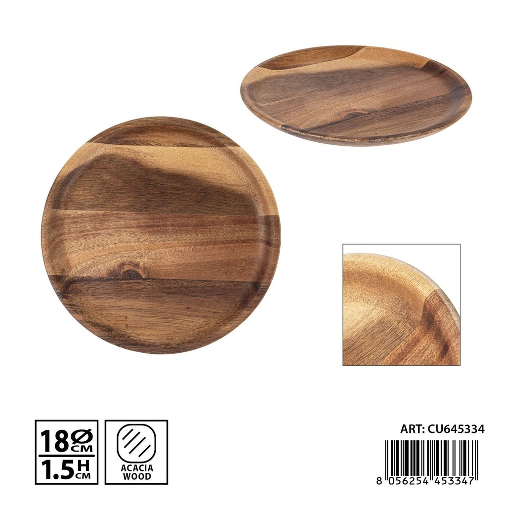 Plato de madera de acacia 18x1.5 cm - Accesorios de cocina