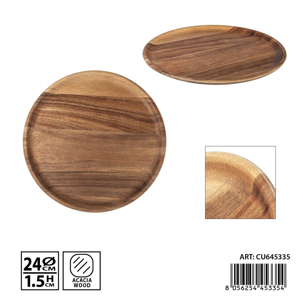 Plato de madera acacia 24x1.5 cm - Accesorios de cocina y mesa