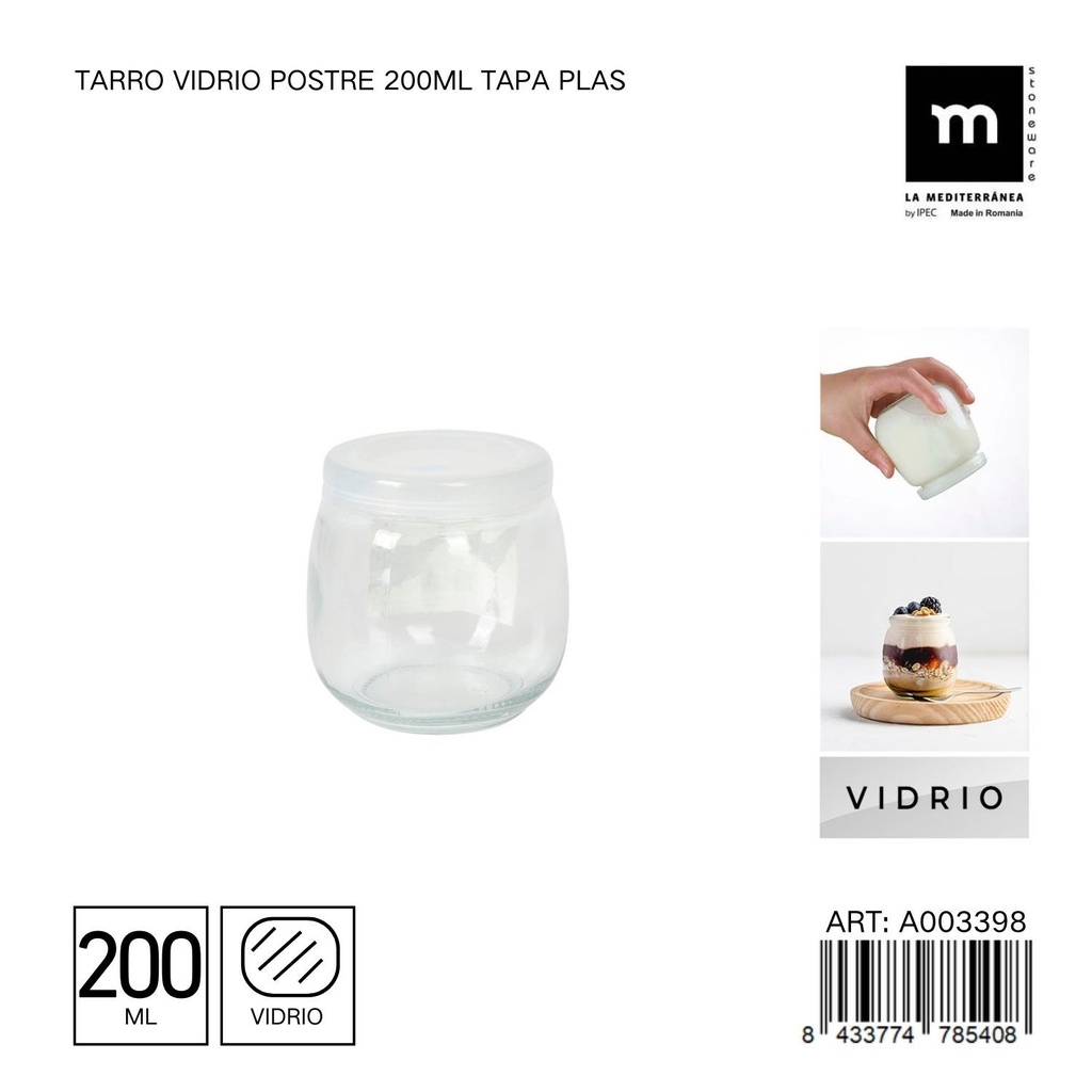 Tarro de vidrio para postres de 200 ml con tapa de plástico - Botes de almacenamiento y conservación