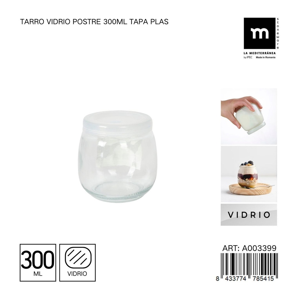 Tarro de vidrio para postres de 300 ml con tapa de plástico - Botes de almacenamiento y conservación