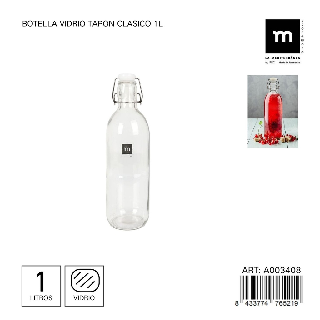 Botella de vidrio tapa clásica 1L - Envases de cocina y aceiteras