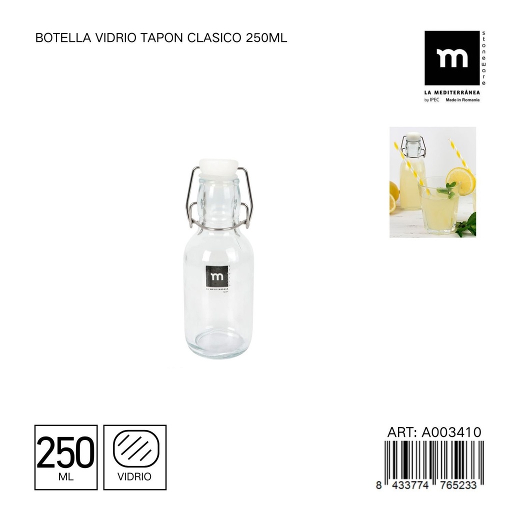 Botella de vidrio 250ml con tapa clásica - Aceitera y dispensador para cocina