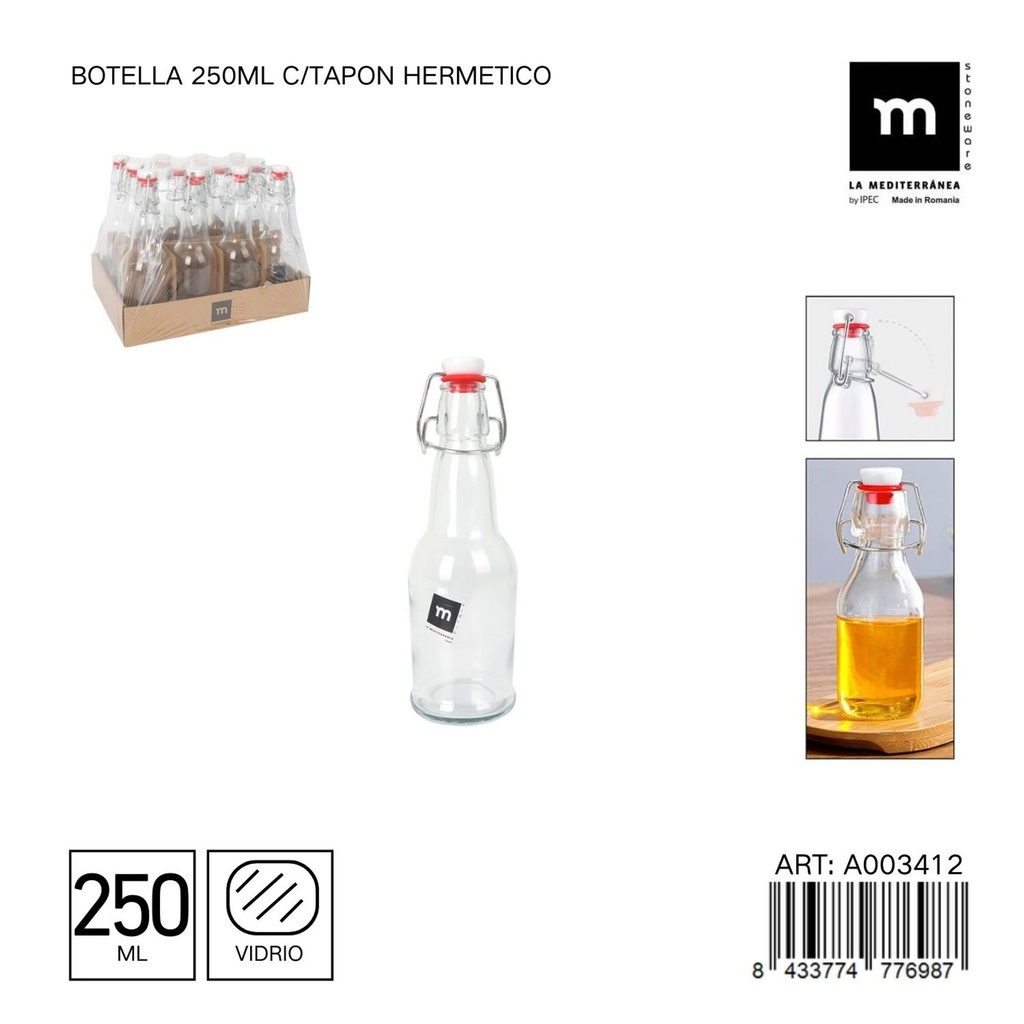 Botella de vidrio de 250 ml con tapa hermética - Aceitera y dispensador de líquidos