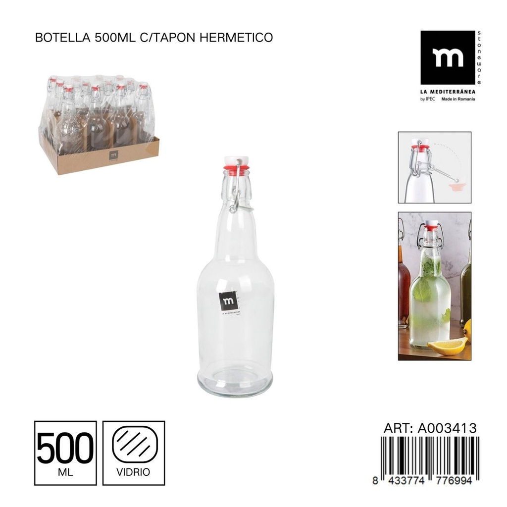 Botella de vidrio de 500 ml con tapa hermética - Aceitera y dispensador de líquidos