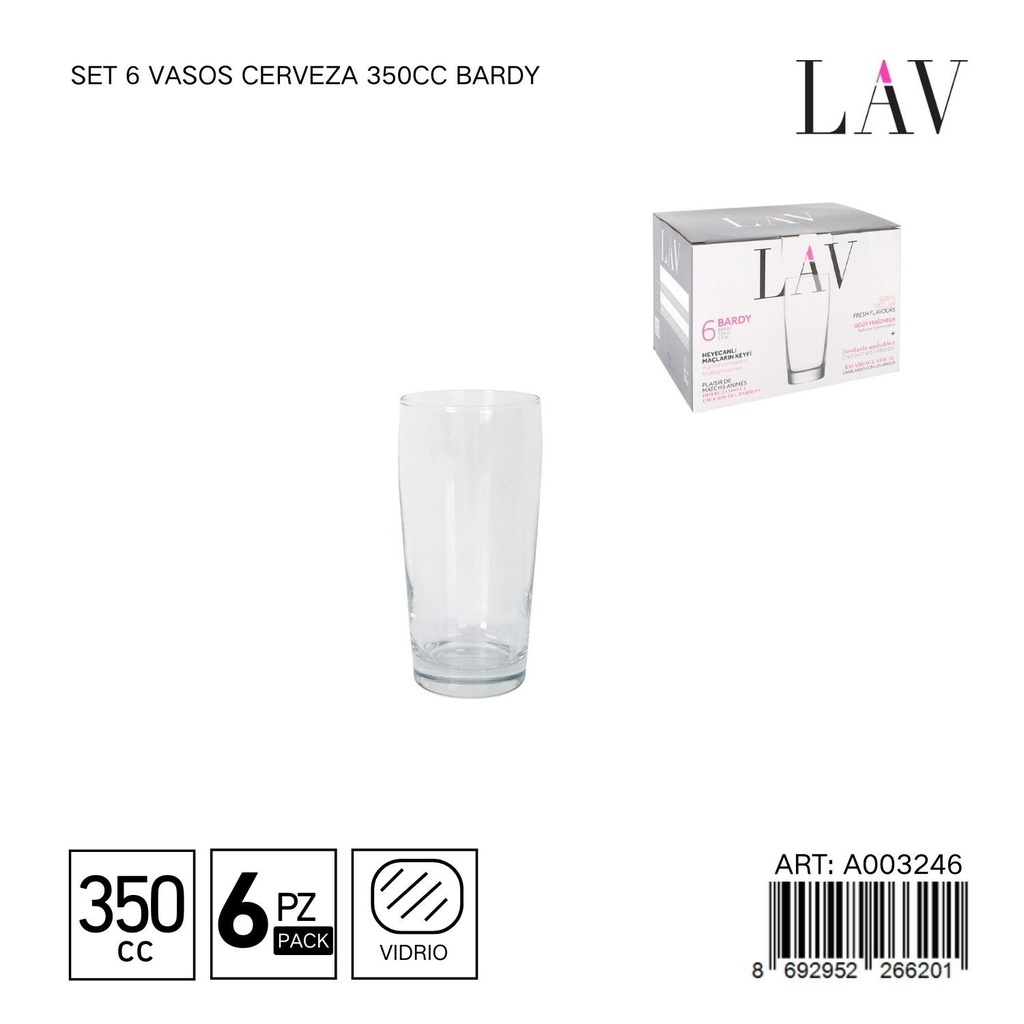 Set de 6 vasos de cerveza 350cc Bardy - Vaso ideal para cervezas