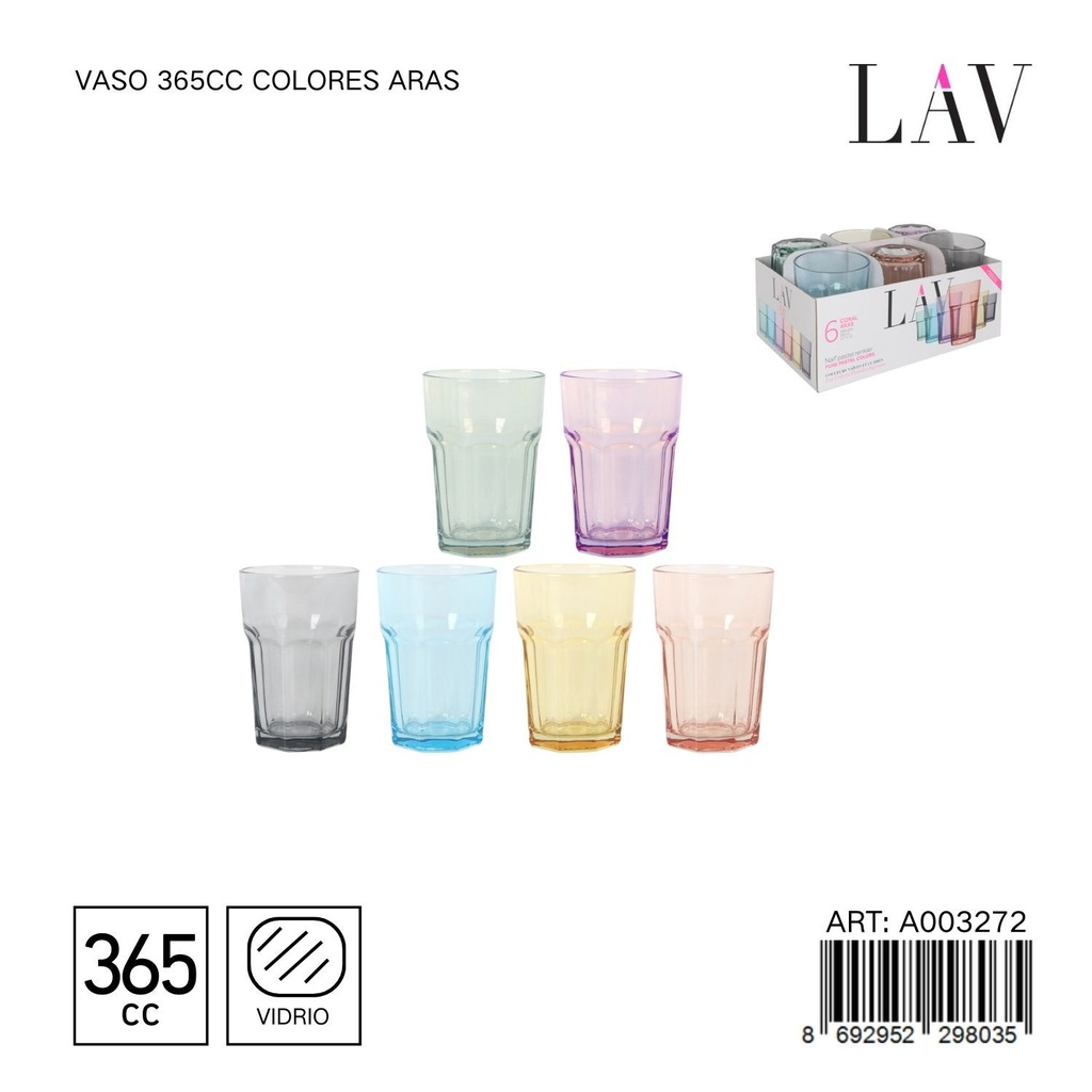 Vaso 365cc colores Aras - Vaso versátil para usar diariamente