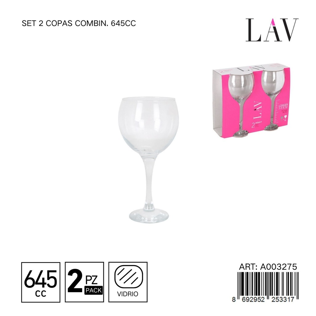 Set de 2 copas combinadas 645cc - Copa elegante para celebraciones