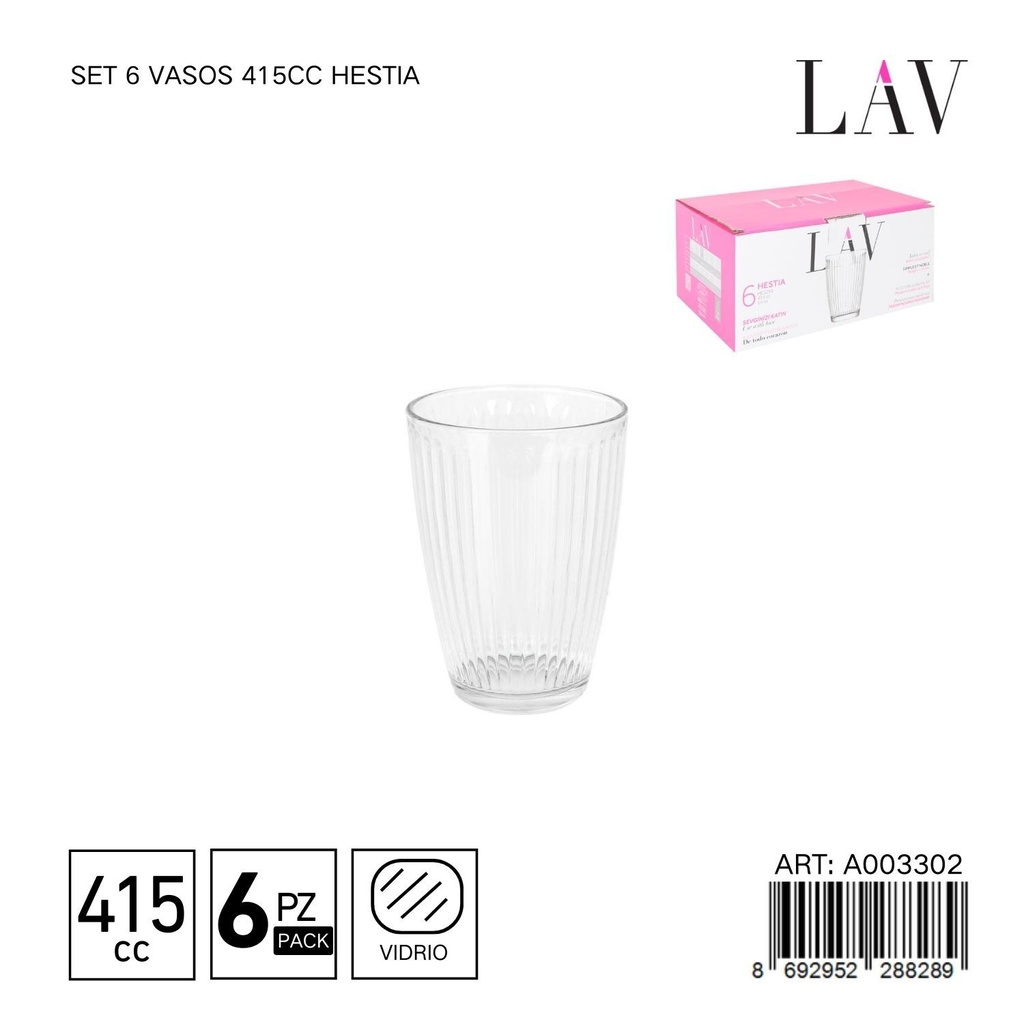 Set de 6 vasos de vidrio 415cc Hestia - Vaso de buena capacidad y uso