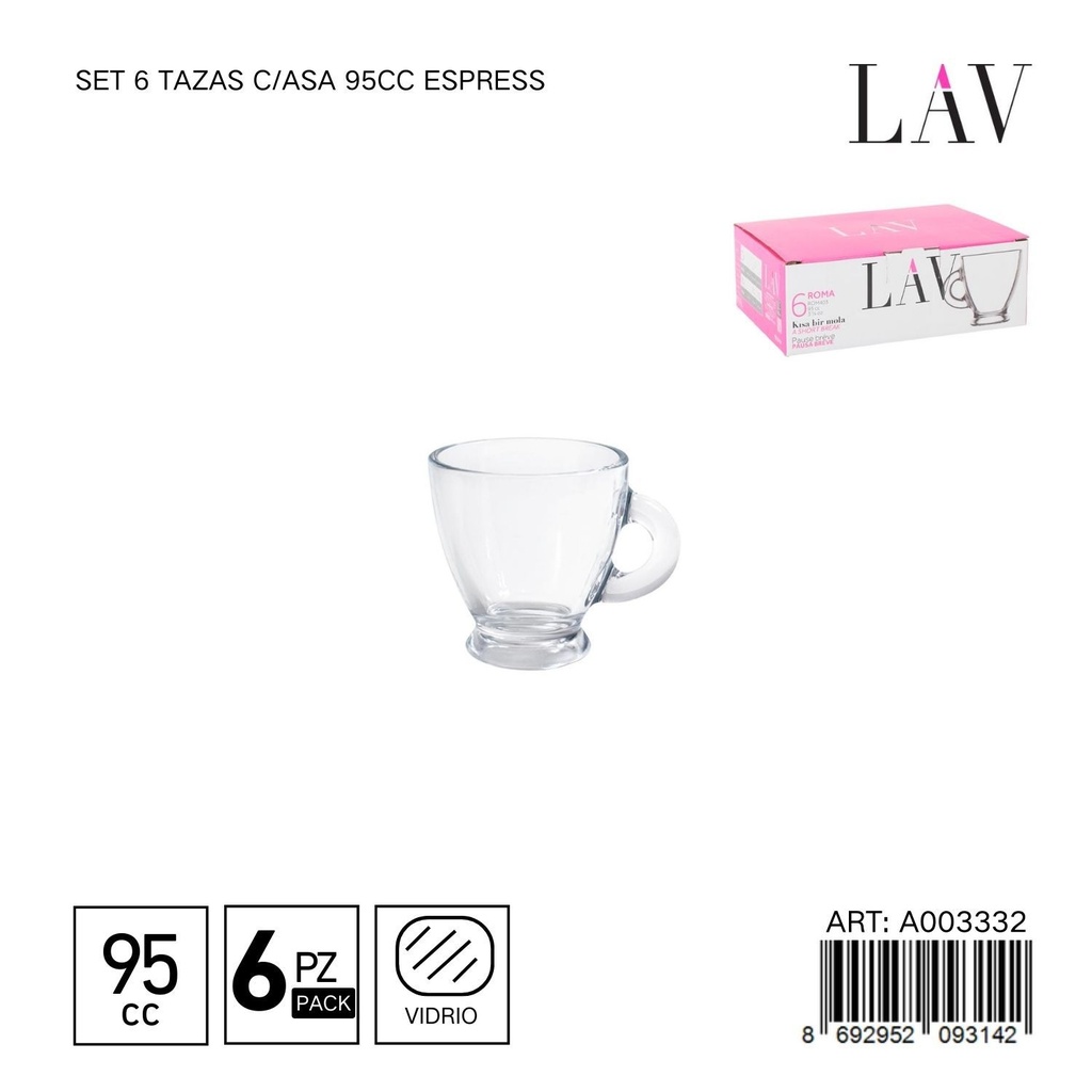 Set de 6 tazas con asa 95cc Espresso - Taza ideal para café