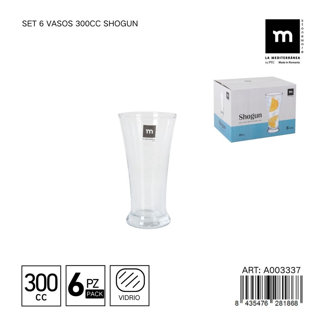 Set de 6 vasos de 300cc Shogun - Vaso polivalente para bebidas