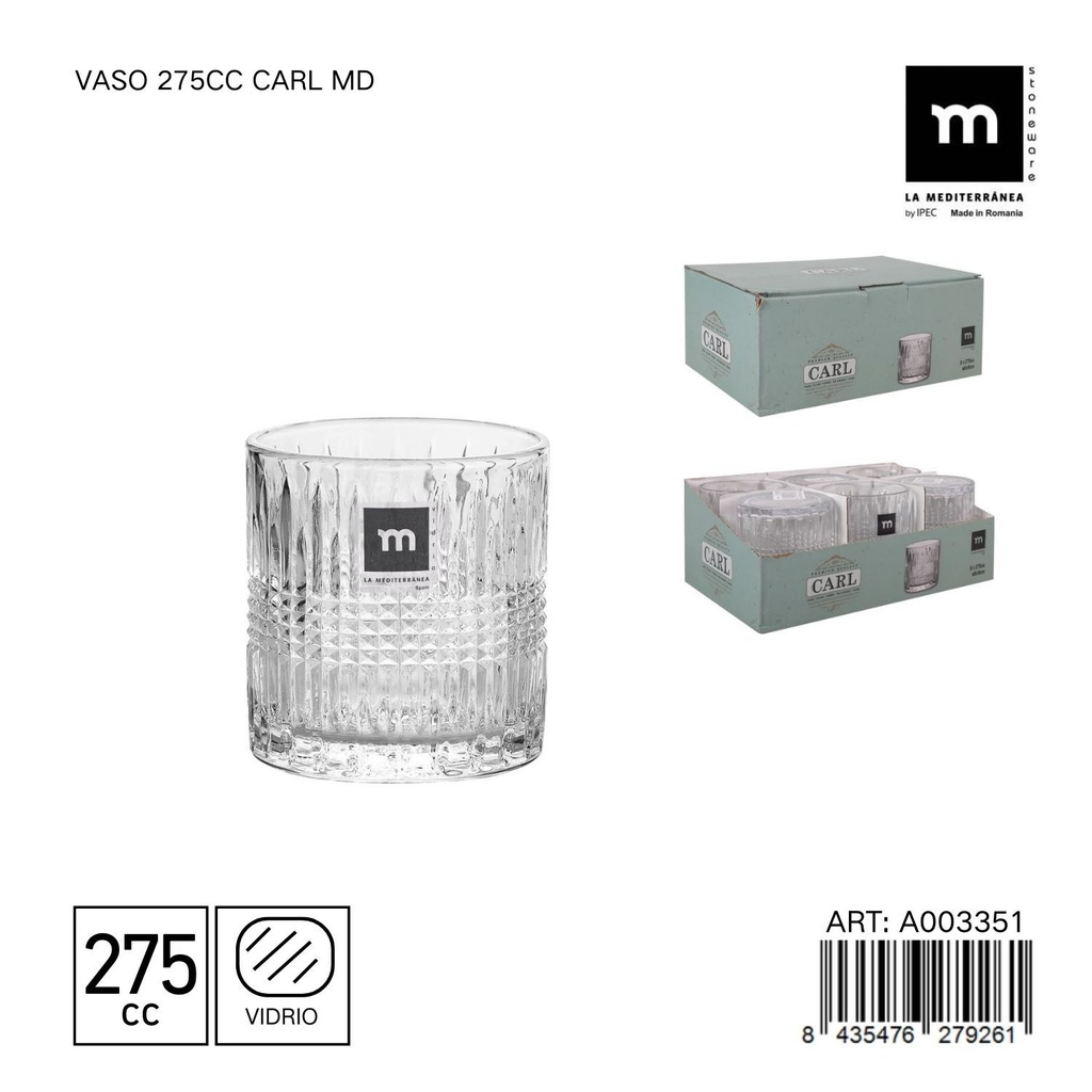 Vaso de vidrio 275CC CARL MD - Utensilios de mesa