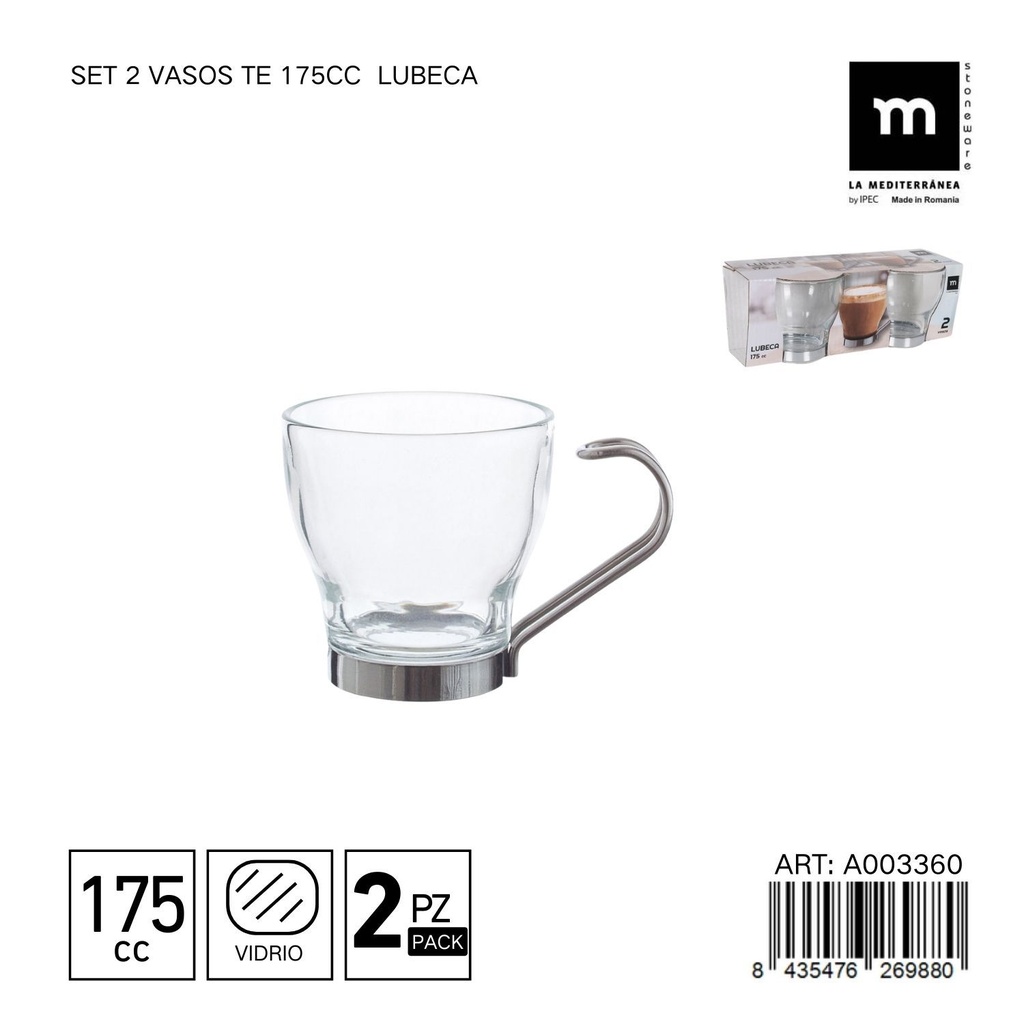 Set de 2 vasos de vidrio 175CC LUBECA - Utensilios de mesa