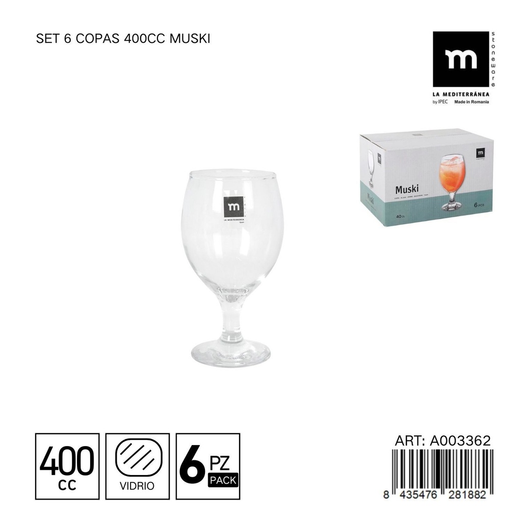 Set de 6 copas 400cc Muski - Copas para celebrar