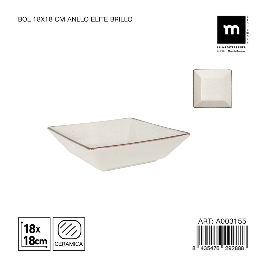 Bol de cerámica 18x18 cm Anllo Elite Brillo - Perfecto para postres