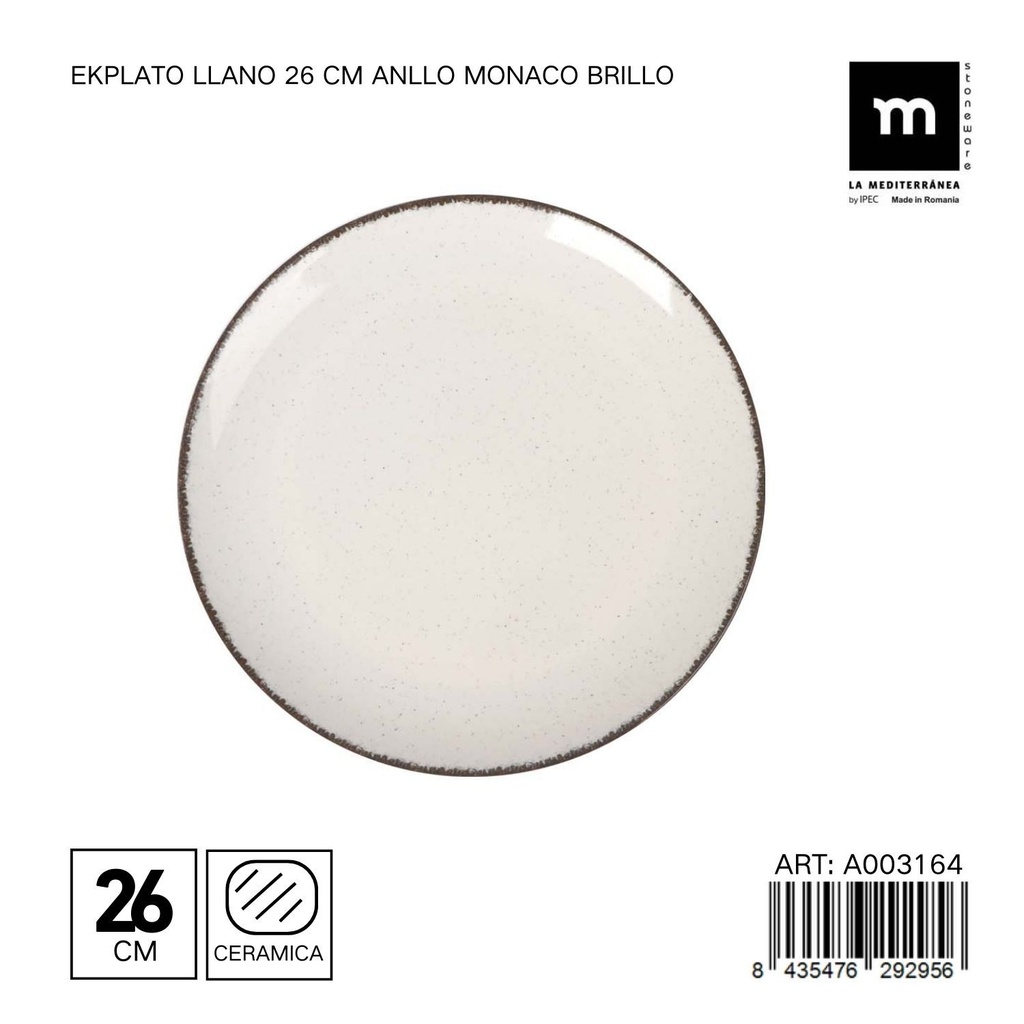 Plato llano de cerámica 26 cm ANLLO Monaco - Vajilla moderna para convivios