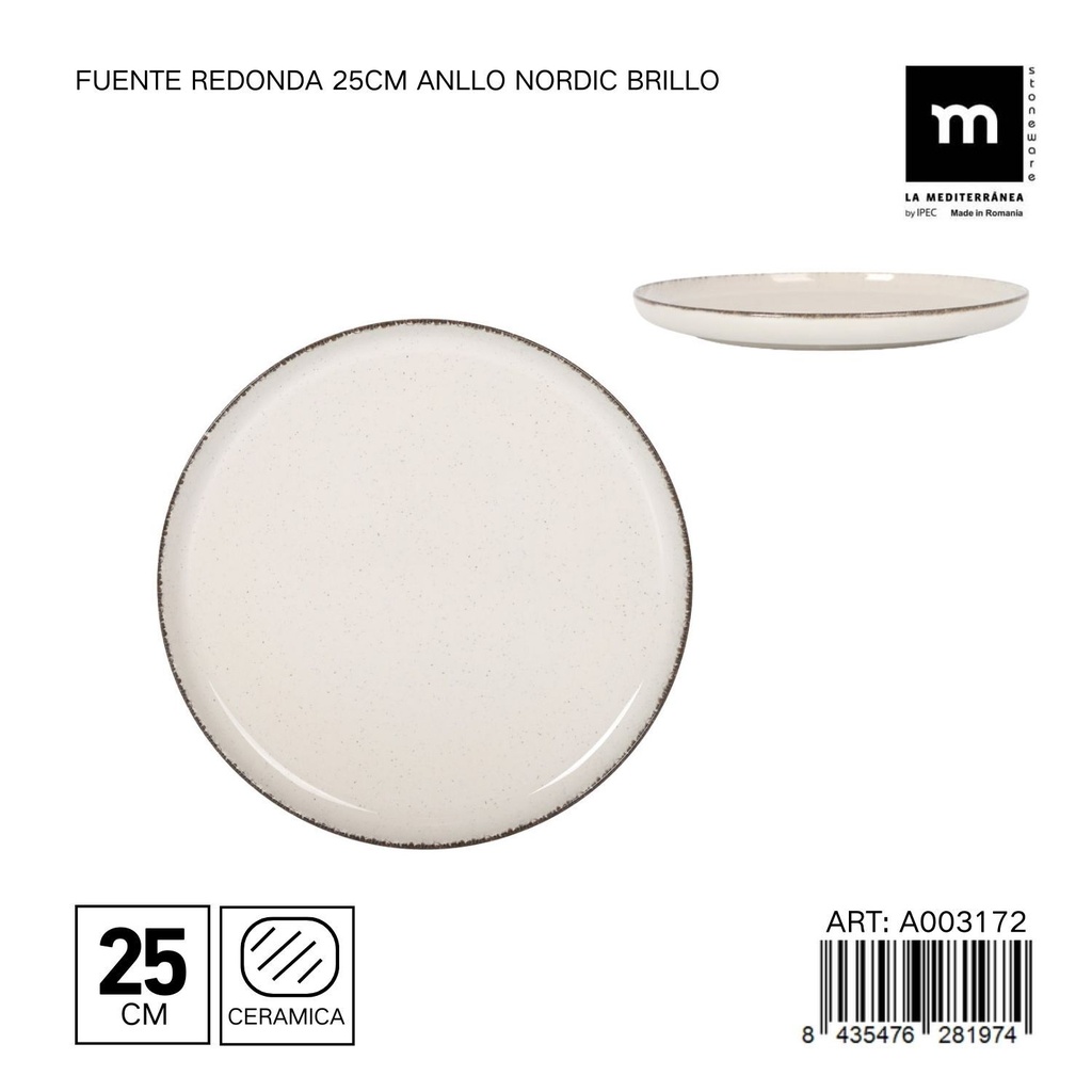 Plato hondo de cerámica 25 cm - Fuente redonda para servicios de mesa