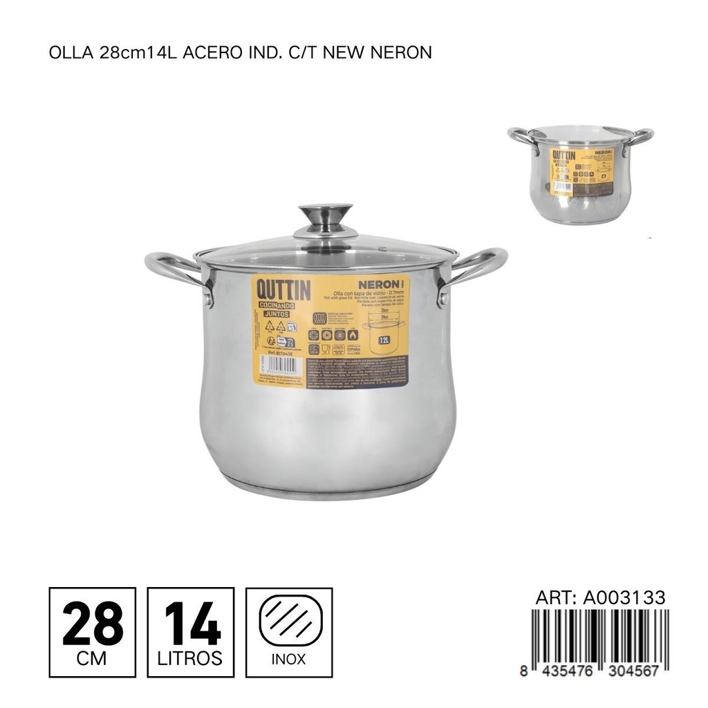 Olla de acero inoxidable 28 cm 14L NEW NERON - Utensilio de cocina profesional