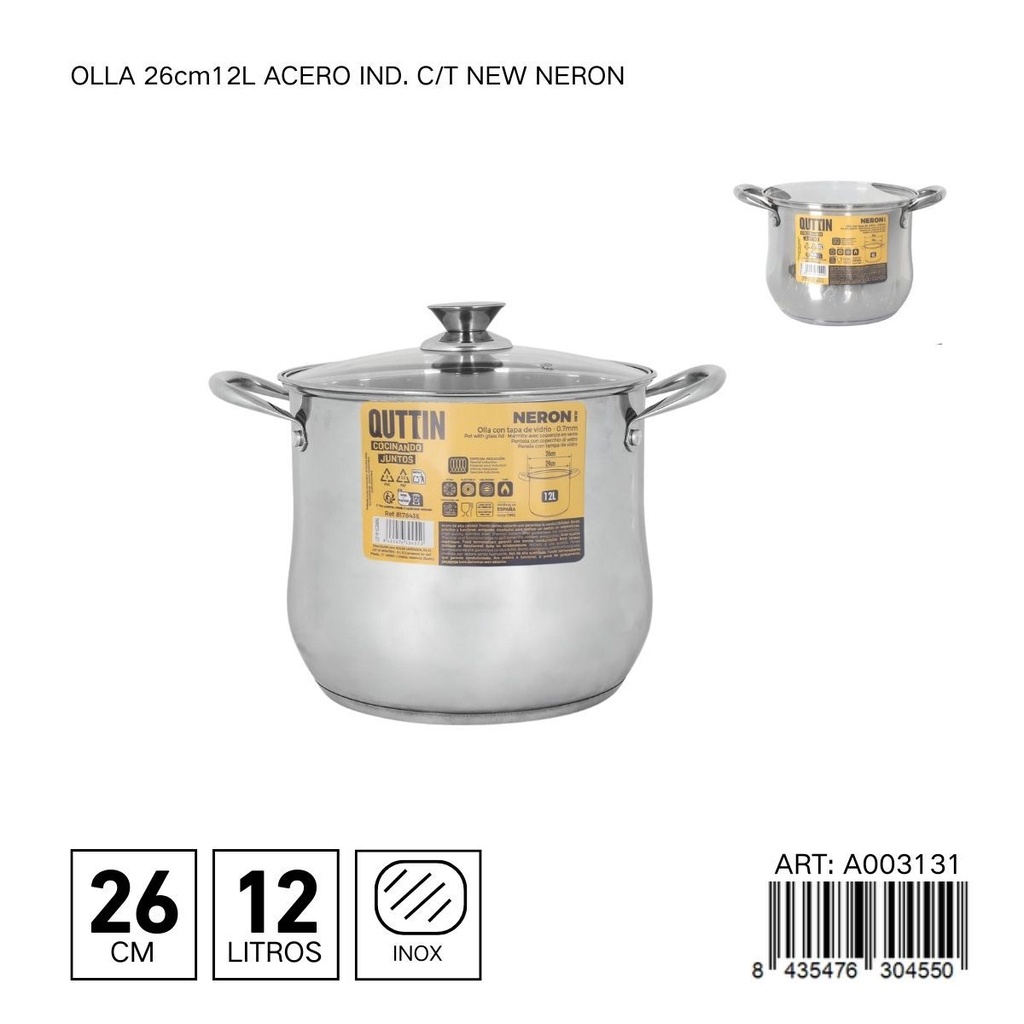 Olla de acero inoxidable 26 cm 12L NEW NERON - Olla de acero eficiente para cocinar