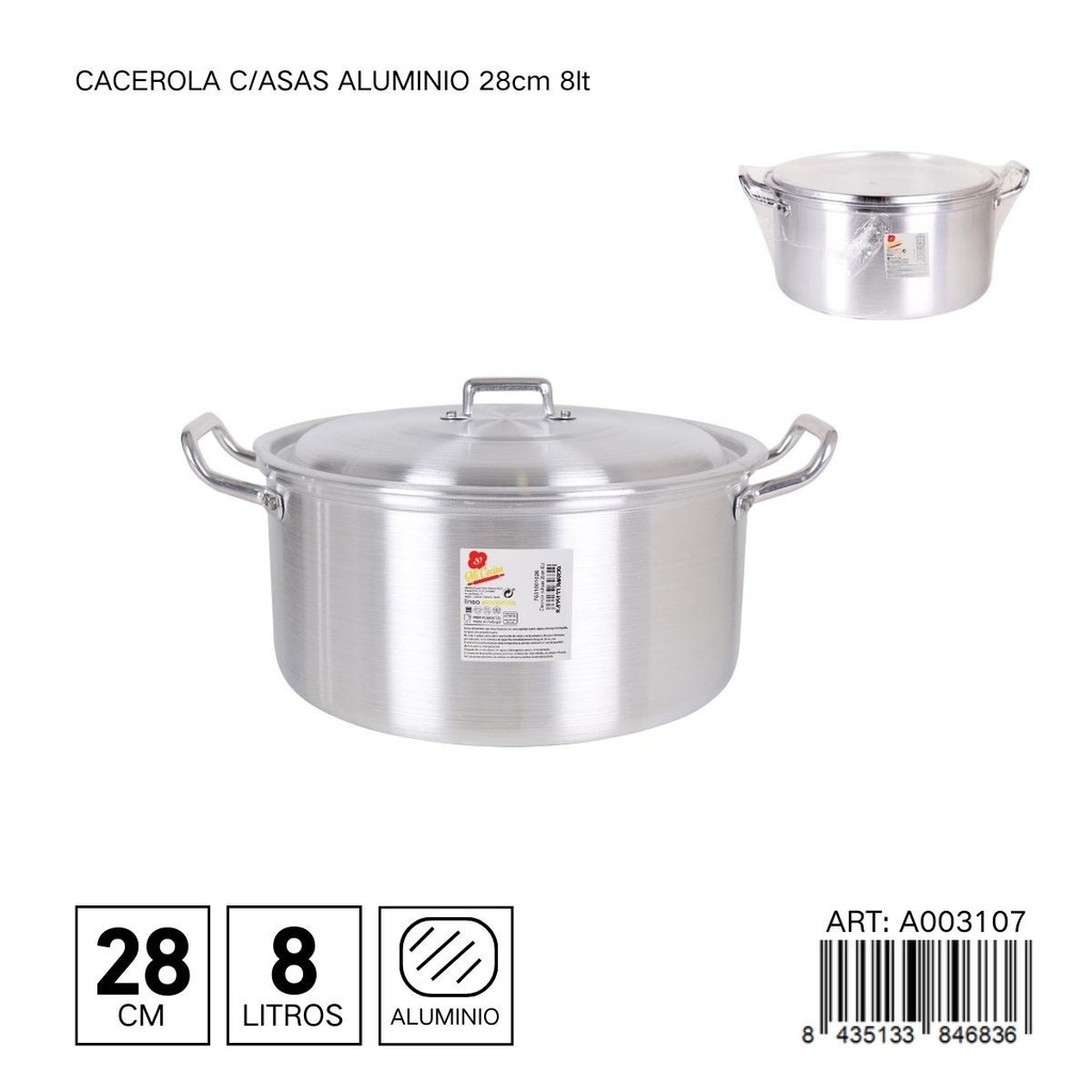 Cacerola con tapa de aluminio 28 cm 8L - Utensilios de cocina y menaje