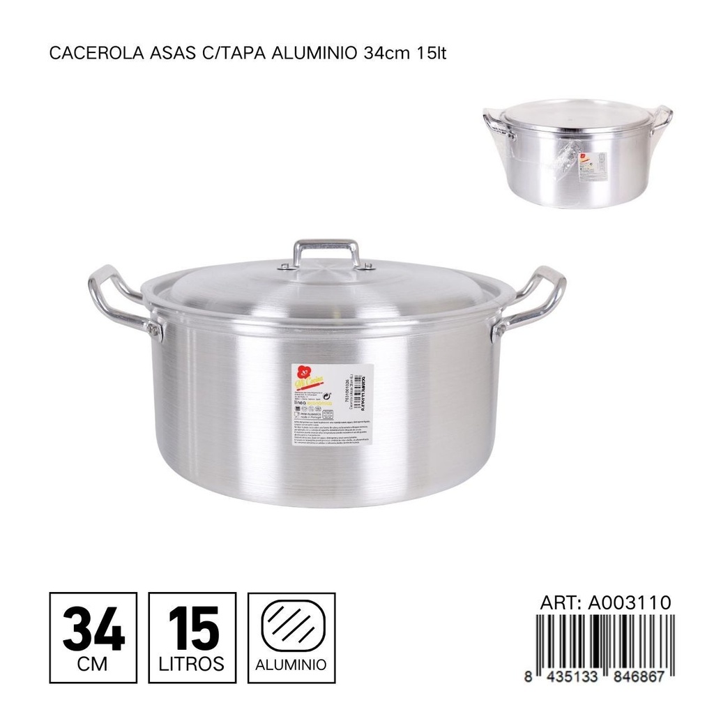 Cacerola con tapa de aluminio 34 cm 15L - Utensilios de cocina y menaje