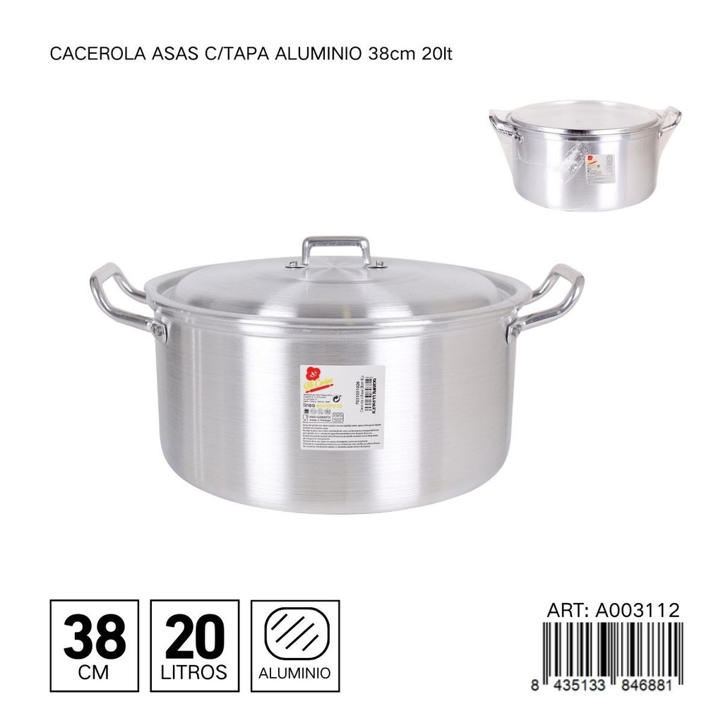 Cacerola de aluminio con tapa 38 cm 20L - Ollas y cafeteras