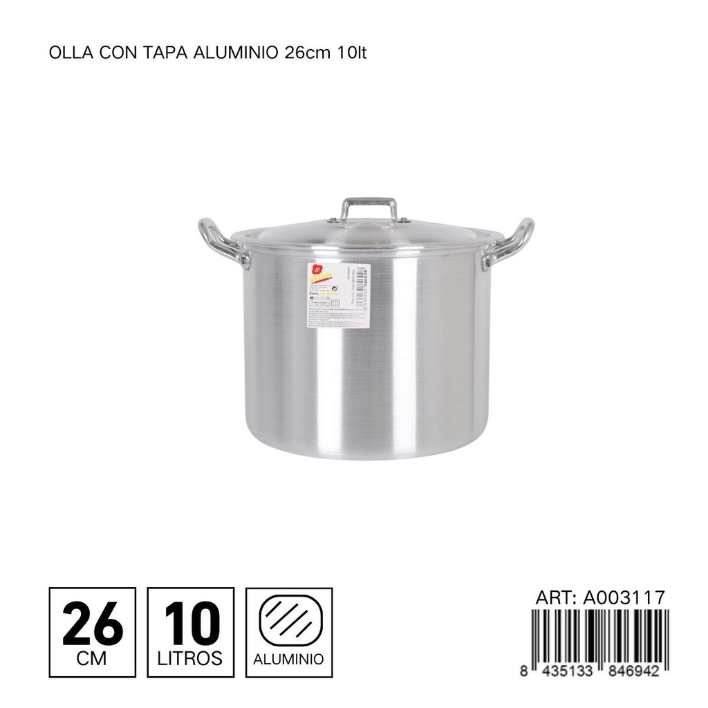 Olla con tapa de aluminio 26 cm 10L - Utensilios de cocina y menaje
