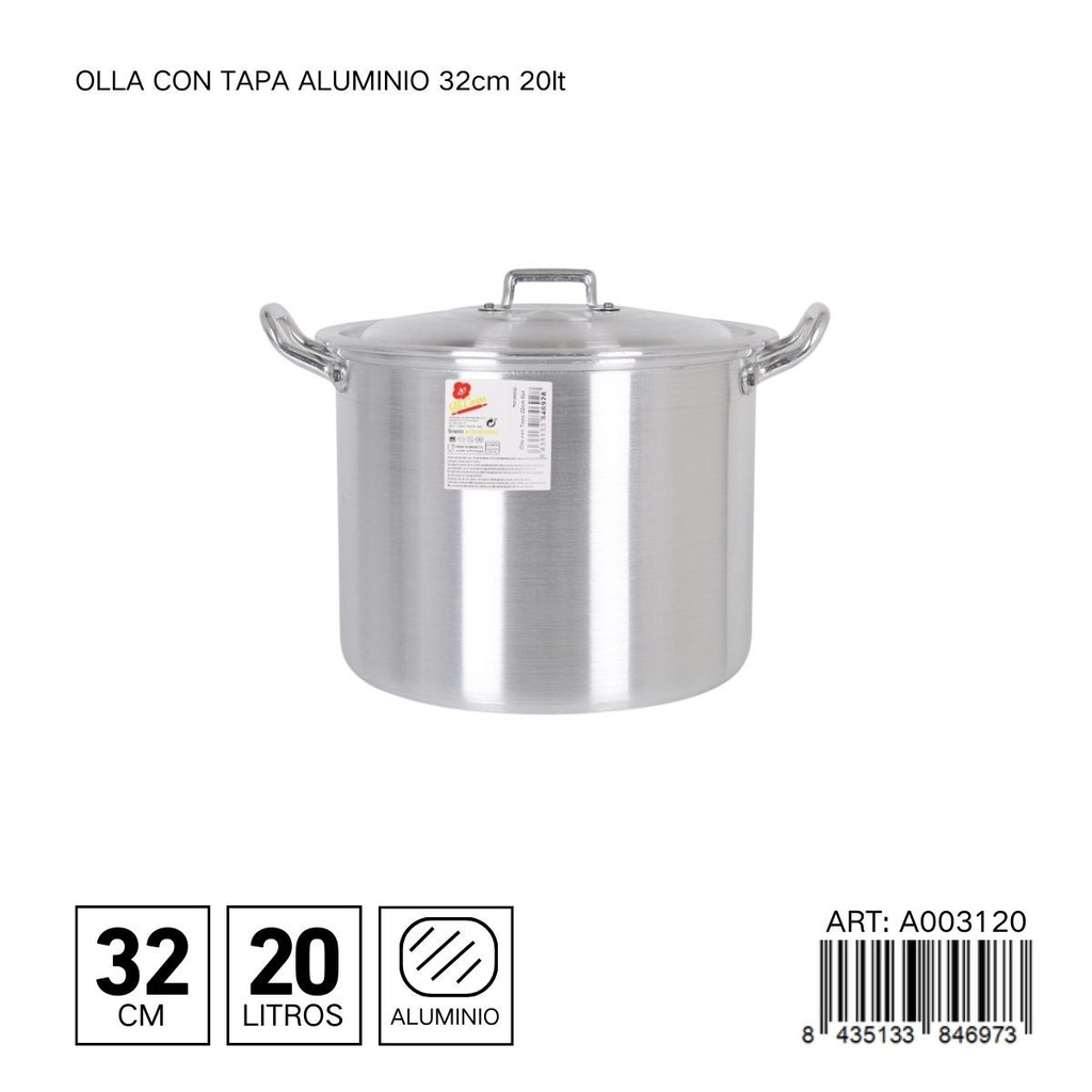 Olla de aluminio con tapa de 32 cm 20L - Utensilios de cocina