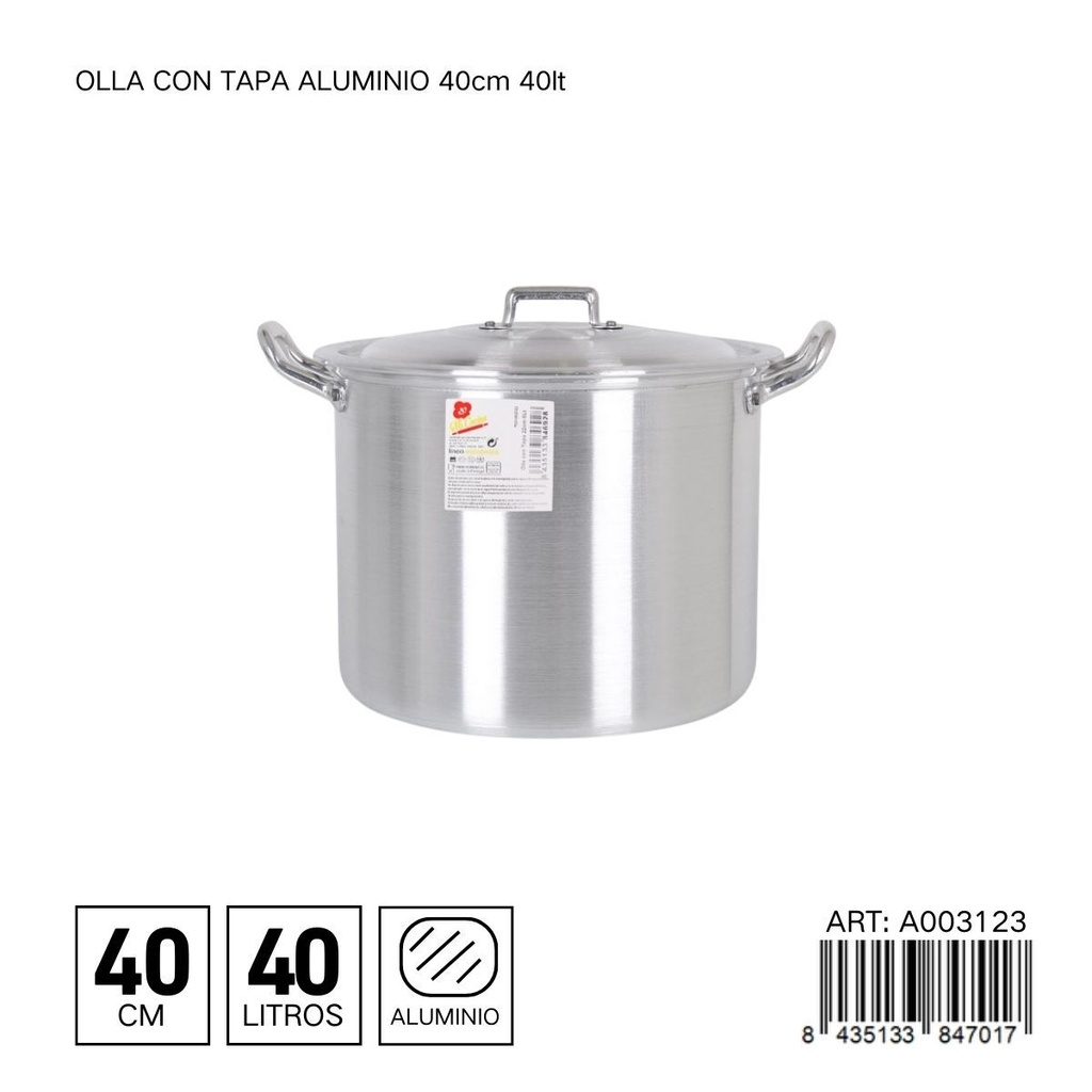 Olla de aluminio con tapa de 40 cm 40L - Utensilios de cocina