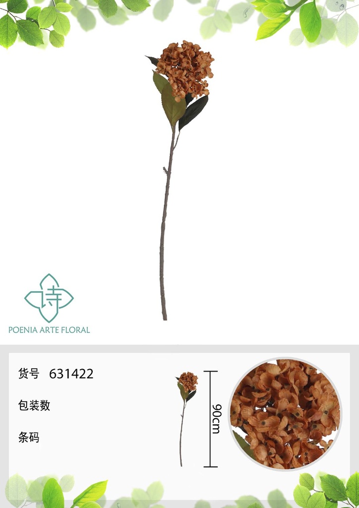 Flor artificial de hortensia con concha 90 cm amarilla - Decoraciones y artificios