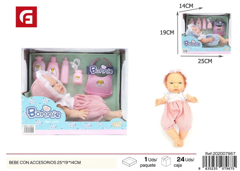 Bebé con accesorios en caja 25*19*14 cm - Juguetes de cuidado infantil y muñecas