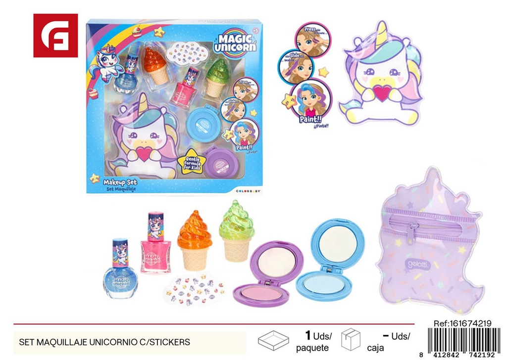 Set de maquillaje unicornio con stickers - Juguetes de belleza y manualidades