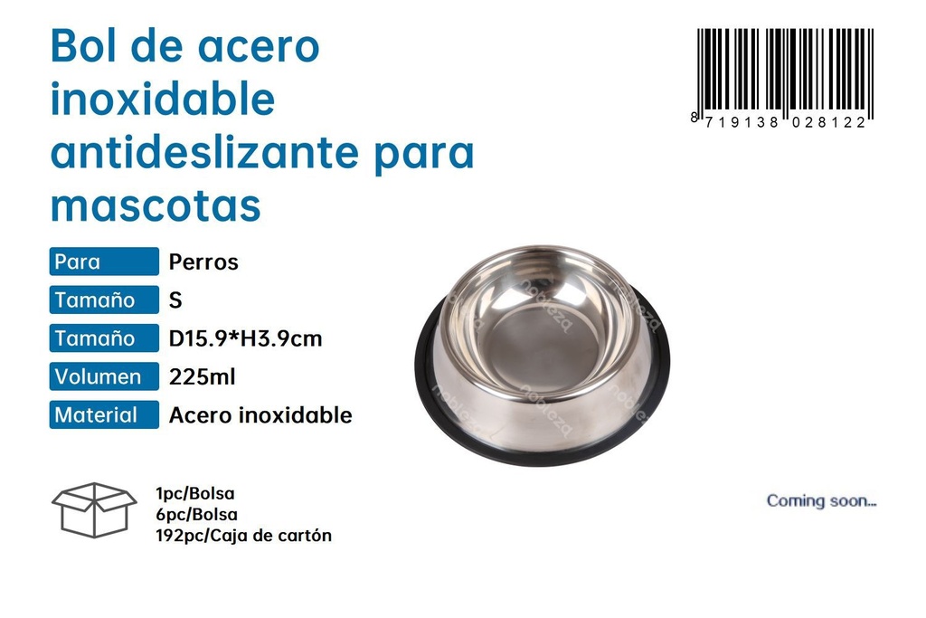 Bol de acero inoxidable antideslizante para mascotas - Comederos y accesorios para un pis 