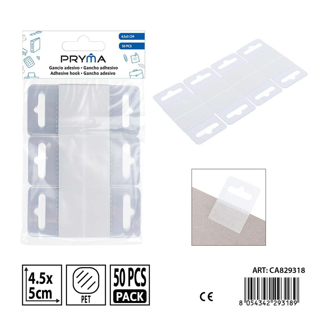 Gancho adhesivo PRYMA de 4.5x5 cm 50 unidades - Artículo de papelería escolar