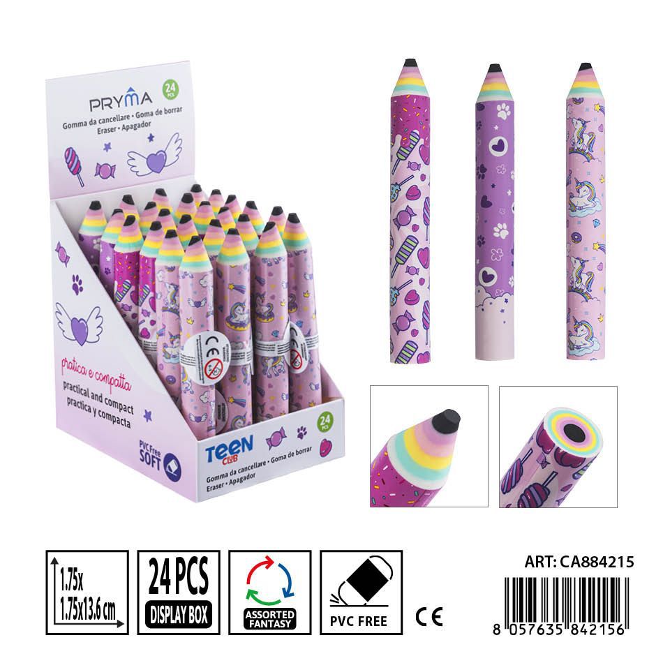 Goma de borrar forma lápiz 1.75x1.75x13.6 cm - Suministros escolares
