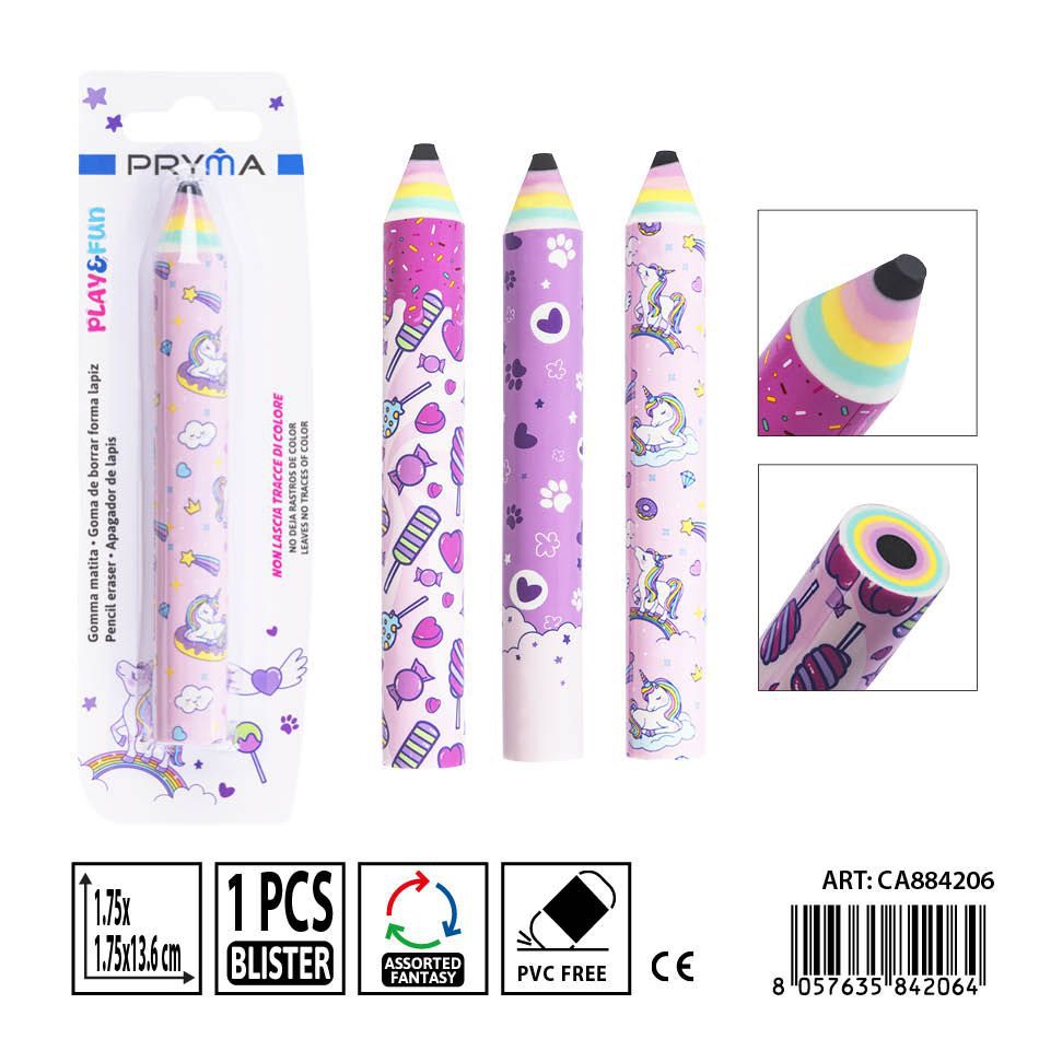 Goma de borrar en forma de lápiz PRYMA de 1.75x1.75x13.6 cm - Artículo de papelería escolar