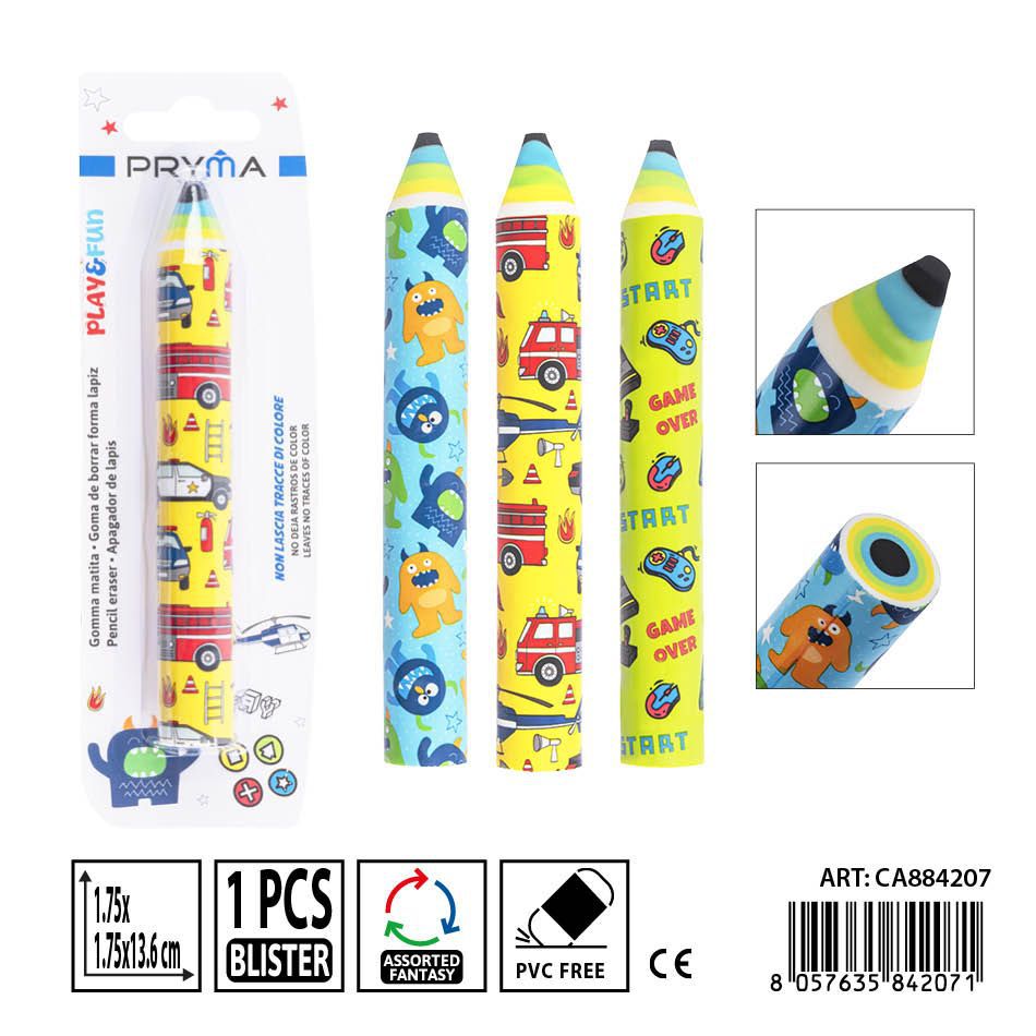 Goma de borrar en forma de lápiz PRYMA de 1.75x1.75x13.6 cm - Artículo de papelería escolar