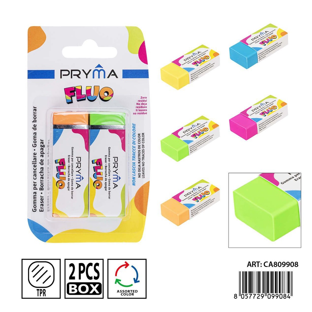Goma de borrar fluorescente PRYMA de 62x21x12 mm - Artículo de papelería escolar