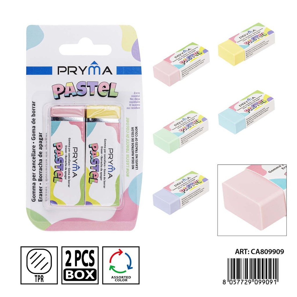 Goma de borrar color macaron PRYMA de 62x21x12 mm - Artículo de papelería escolar