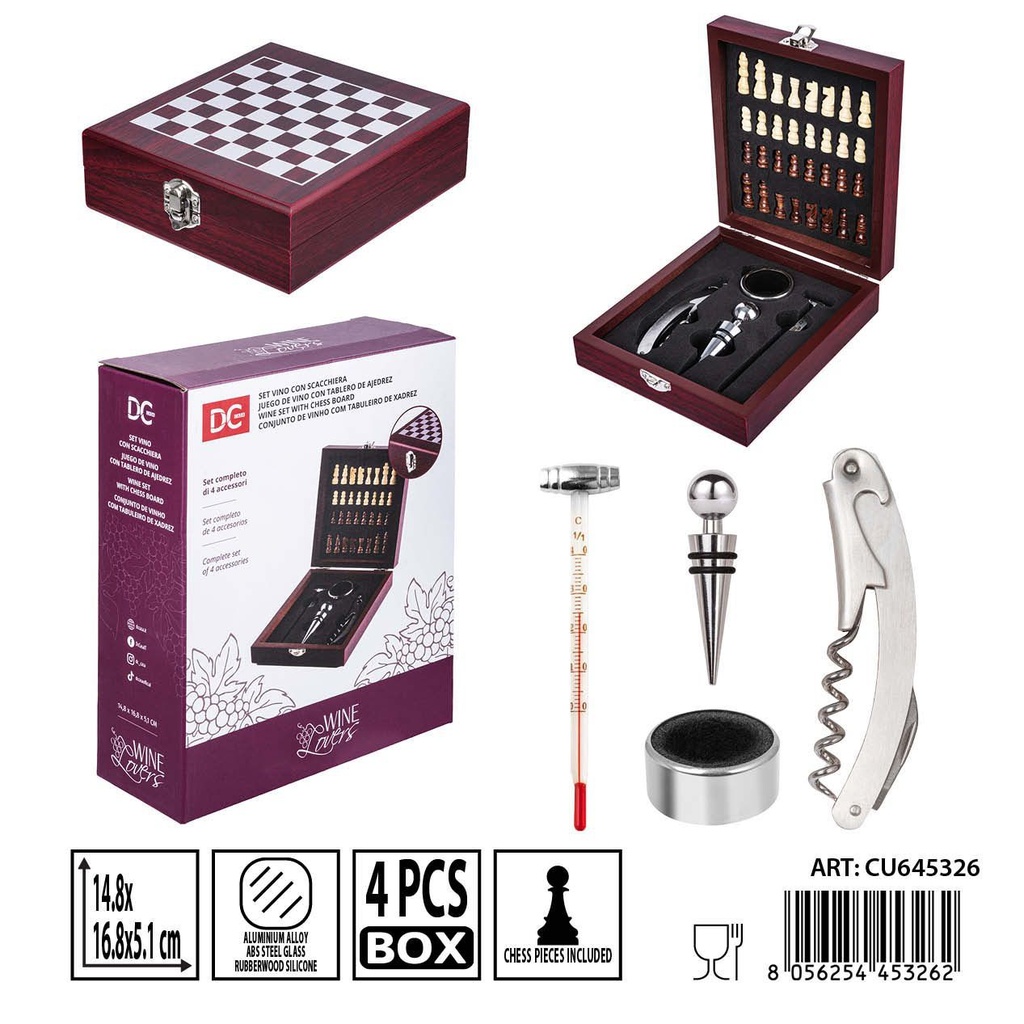 Accesorios para vino con ajedrez 3 piezas DC CASA - Utensilios de cocina