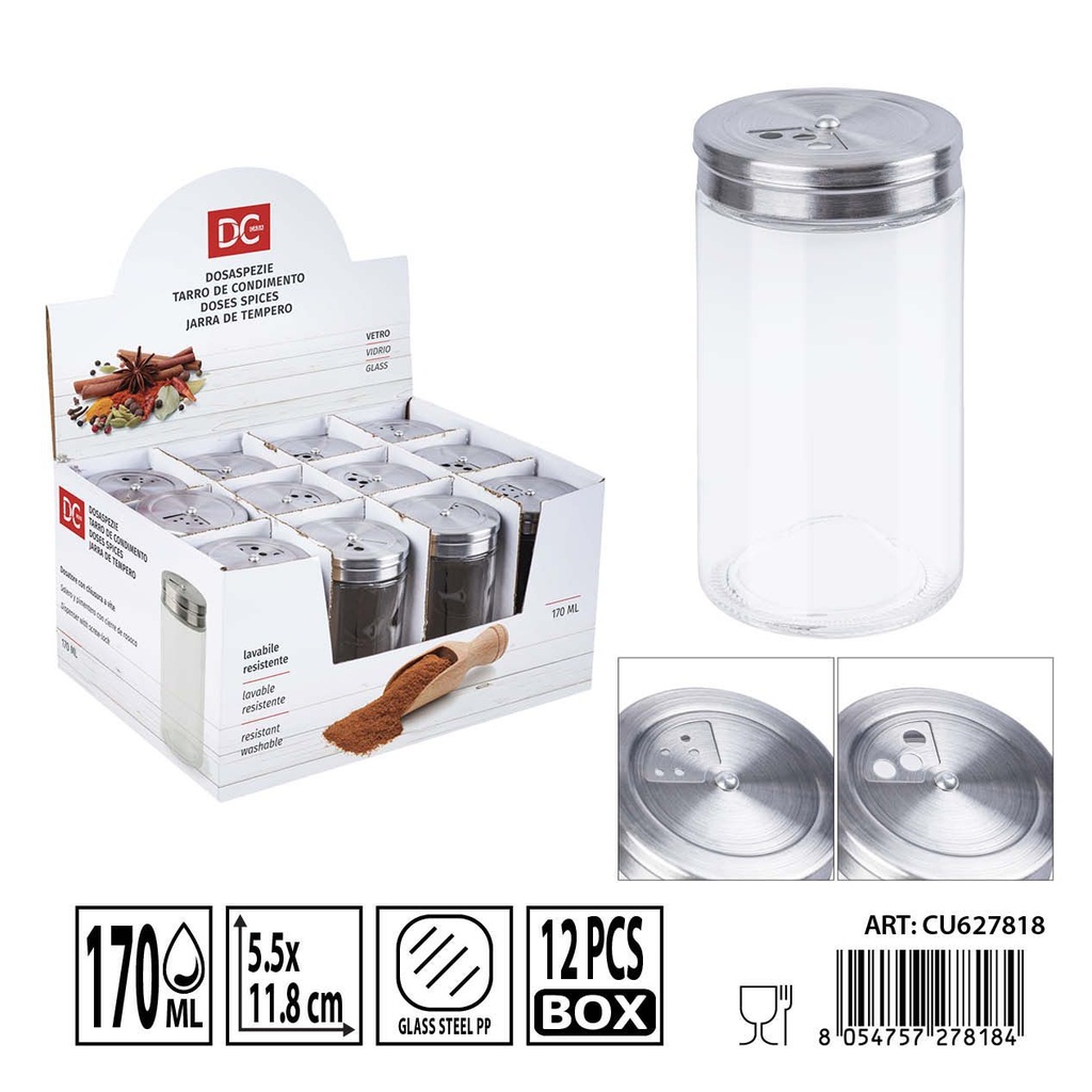 Salero de cristal 5x12 cm 170ml DC CASA - Utensilios de mesa