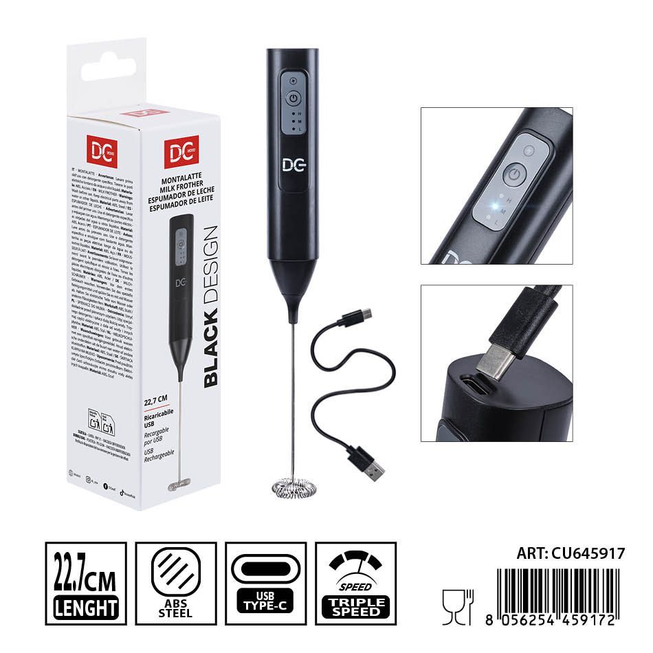 Espumador eléctrico recargable 3 niveles H22.7x3.7 cm DC CASA - Utensilios de café