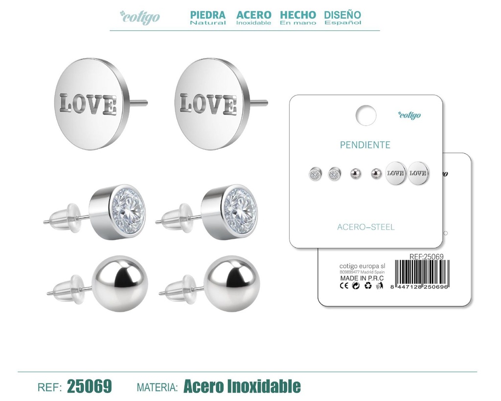 Pendientes de acero inoxidable (3 pares) - Joyería de acero y accesorios