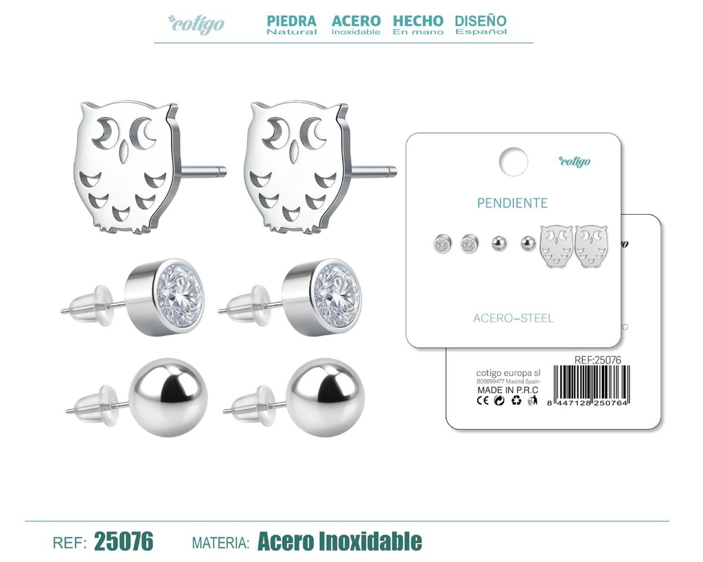 Pendientes de acero inoxidable (3 pares) - Joyería de acero y accesorios