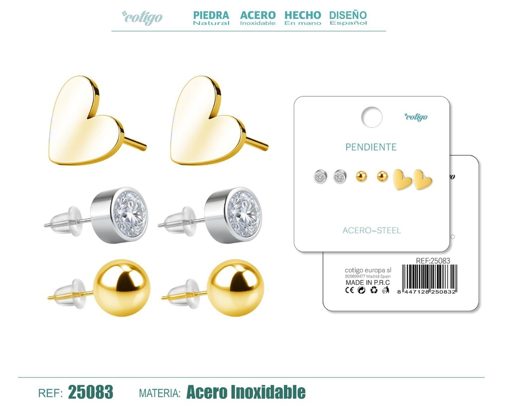 Pendientes de acero inoxidable (3 pares) - Joyería de acero y accesorios