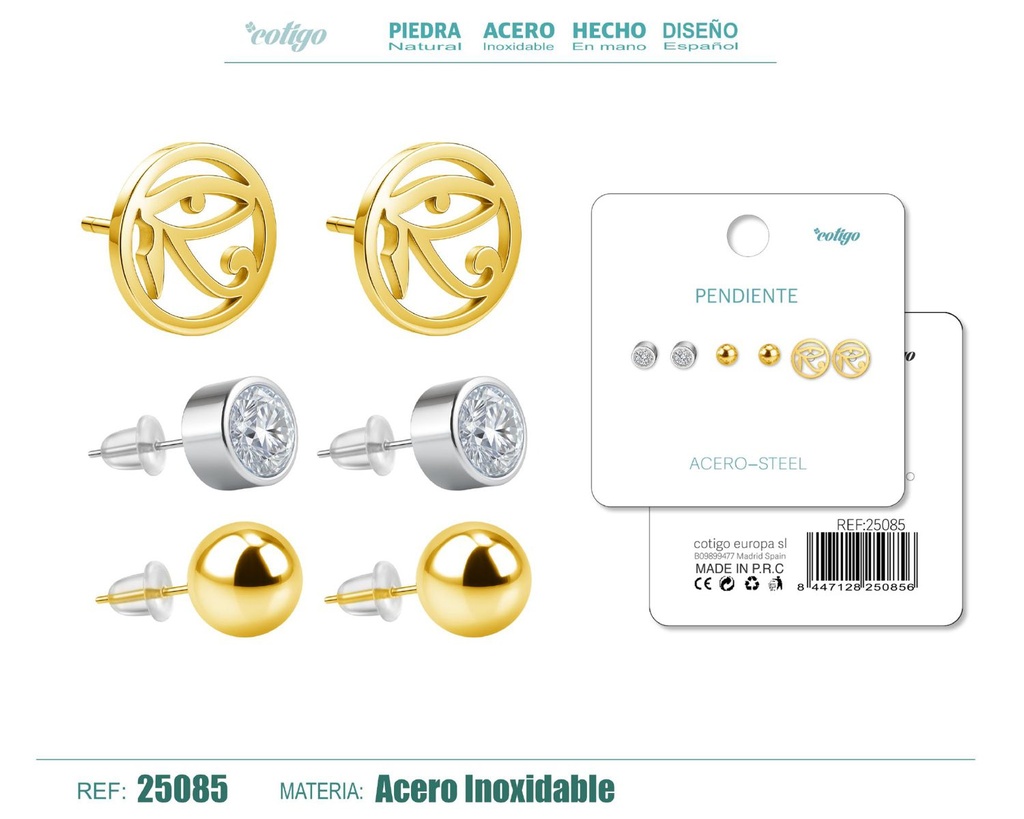 Pendientes de acero inoxidable (3 pares) - Joyería de acero y accesorios