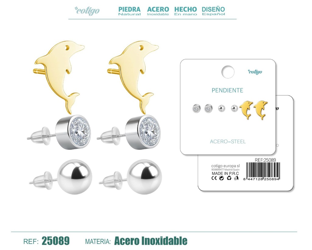 Pendientes de acero inoxidable (3 pares) - Joyería de acero y accesorios