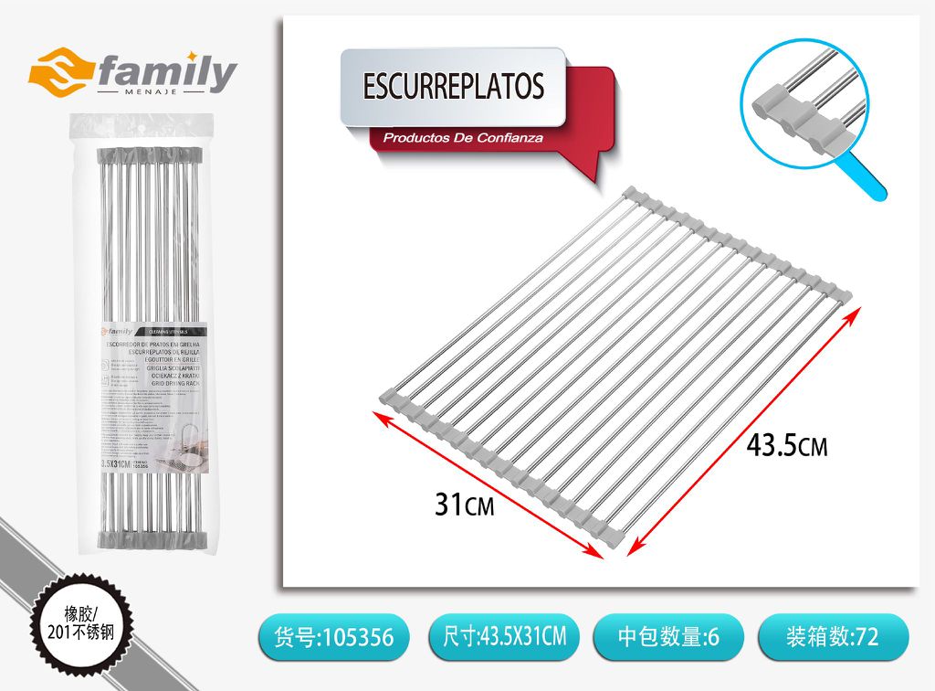 Escurreplatos de acero inoxidable gris (retractable) 16 tubos - Utensilios de cocina
